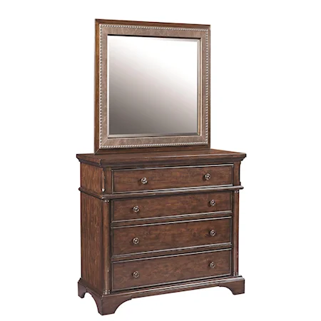 4 Drawer Liv360 Entertainment Chest and Bonded Leather Portrait Mirror